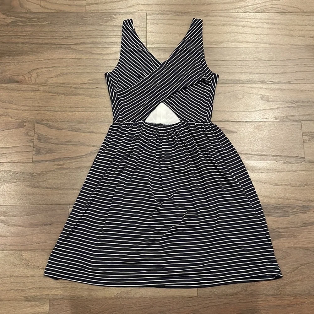 LOFT Petite Navy and White Striped Tank Dress - Size XSP - Picture 2 of 8